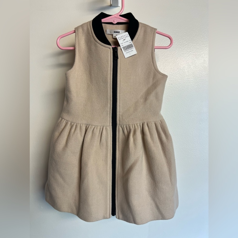 NWT toddler girls Barney’s New York Dinui beige & black wool zip front dress 2T
